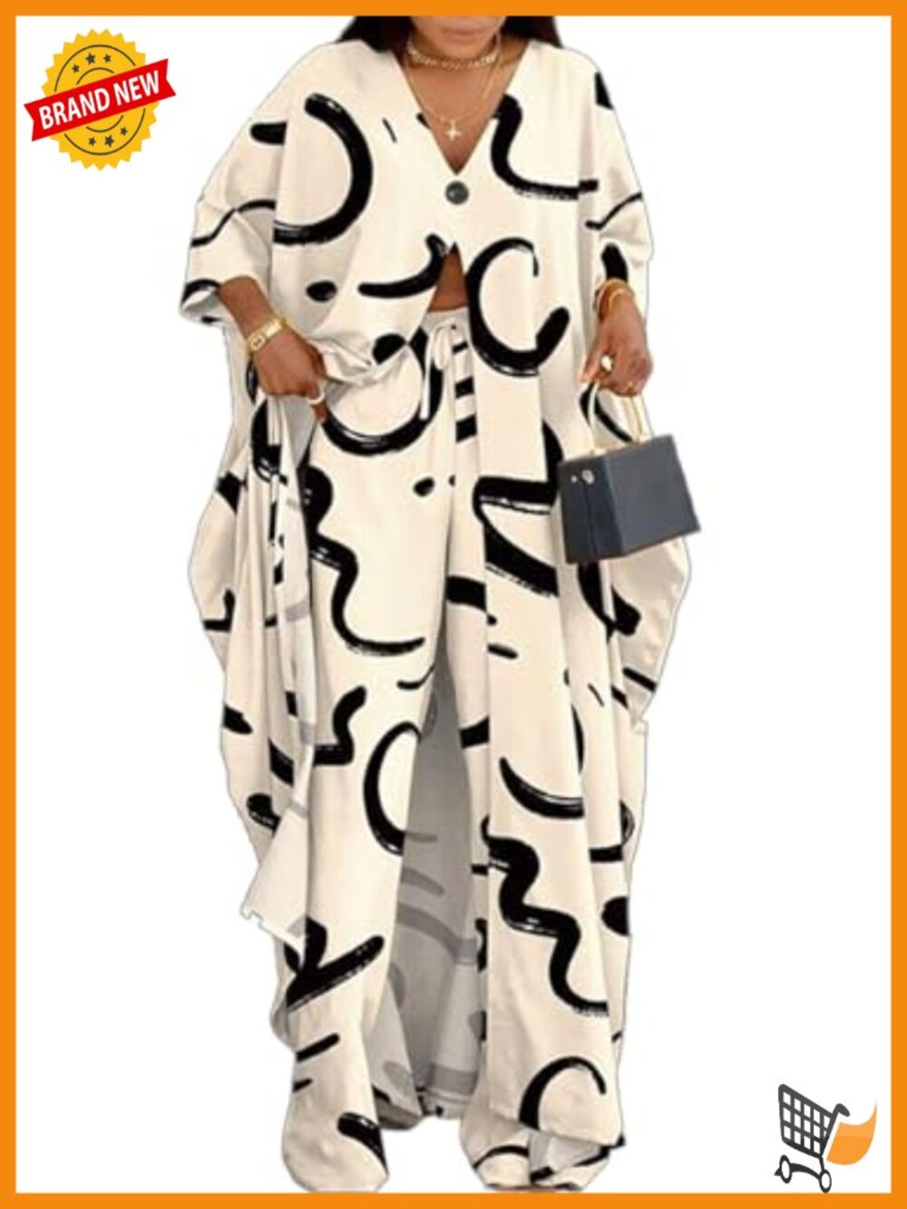 Plus Size 2 Piece Outfit – Floral V Neck Long Cardigan & Wide Leg Pants Set